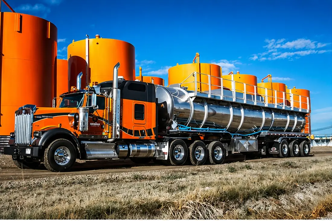 Tank truck with stainless tanker trailer at a tank farm
