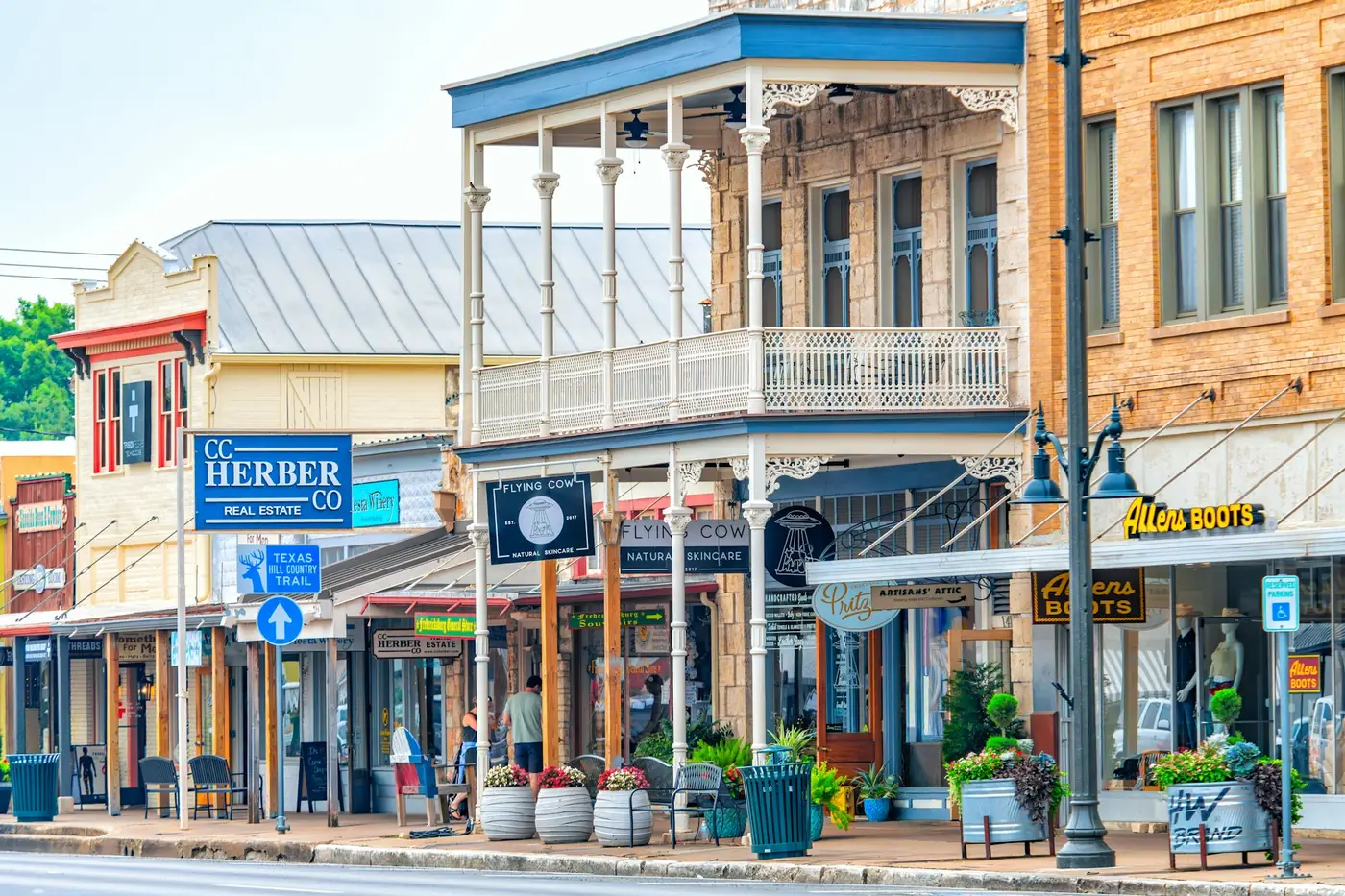 Main-street storefronts with residential floors above